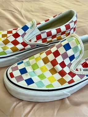 Vans Kids Slip-On Sneakers in Rainbow Checkerboard